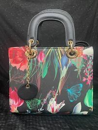 Black Multi Color Flower Handbag with Long Strap 202//269